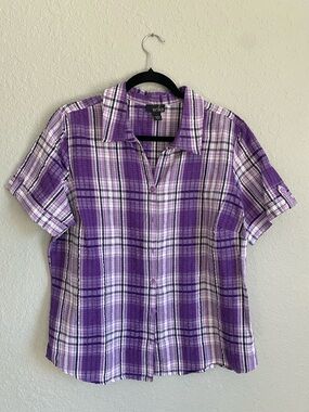Erika Purple and White Plaid Short-Sleeve Shirt